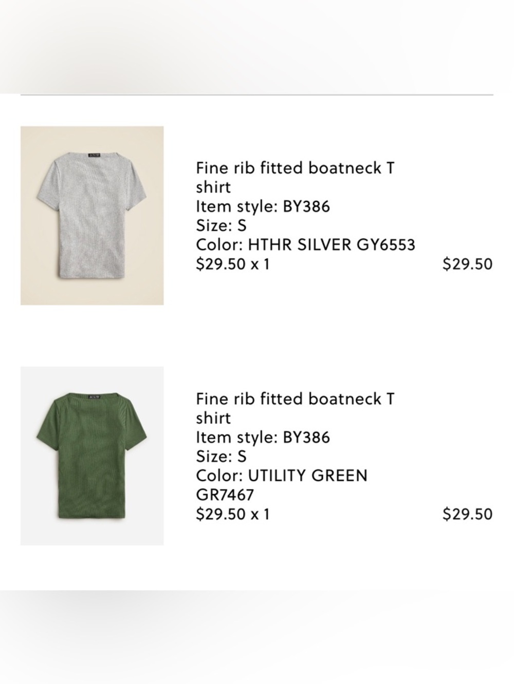 J. Crew (2) Crewneck Tees in Heather Gray & Olive Green. Small. NWOT